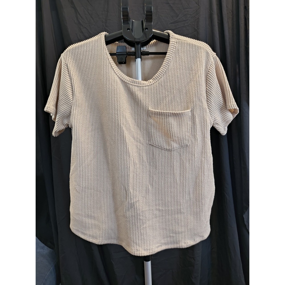 Andree By Unit Small Oversized Ribbed Tee With Pocket Blouse Tan Cream